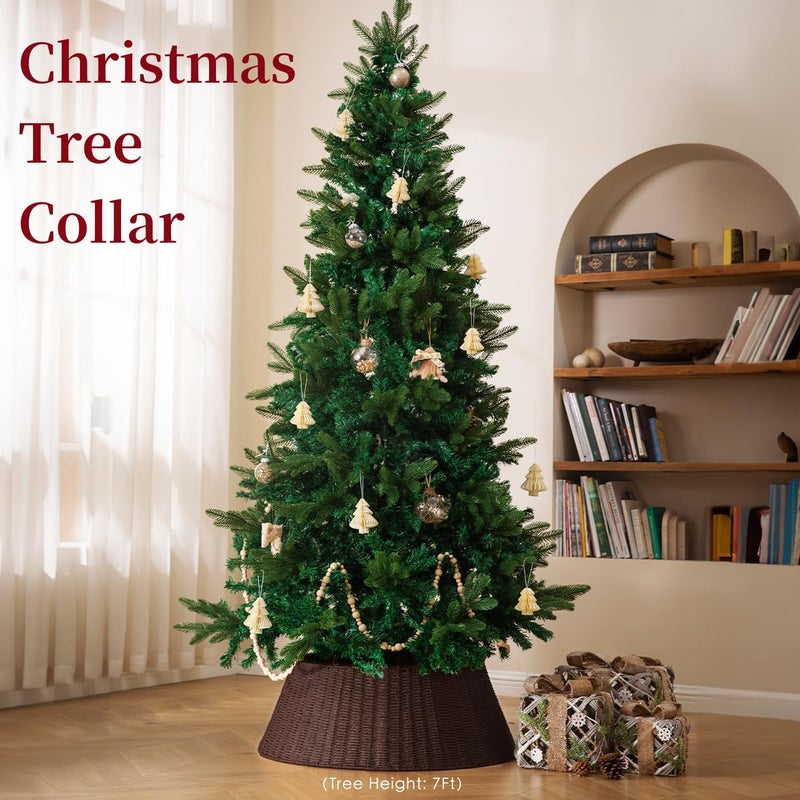 Deerher Rustic Farmhouse Christmas Tree Collar - 28Inch Woven Wicker Tree Base Stand Cover for Artificial Trees - Holiday Decoration Ring Skirt Basket for 6ft 7.5ft 9ft Tree, Natural & Stable(Brown) - Image 4